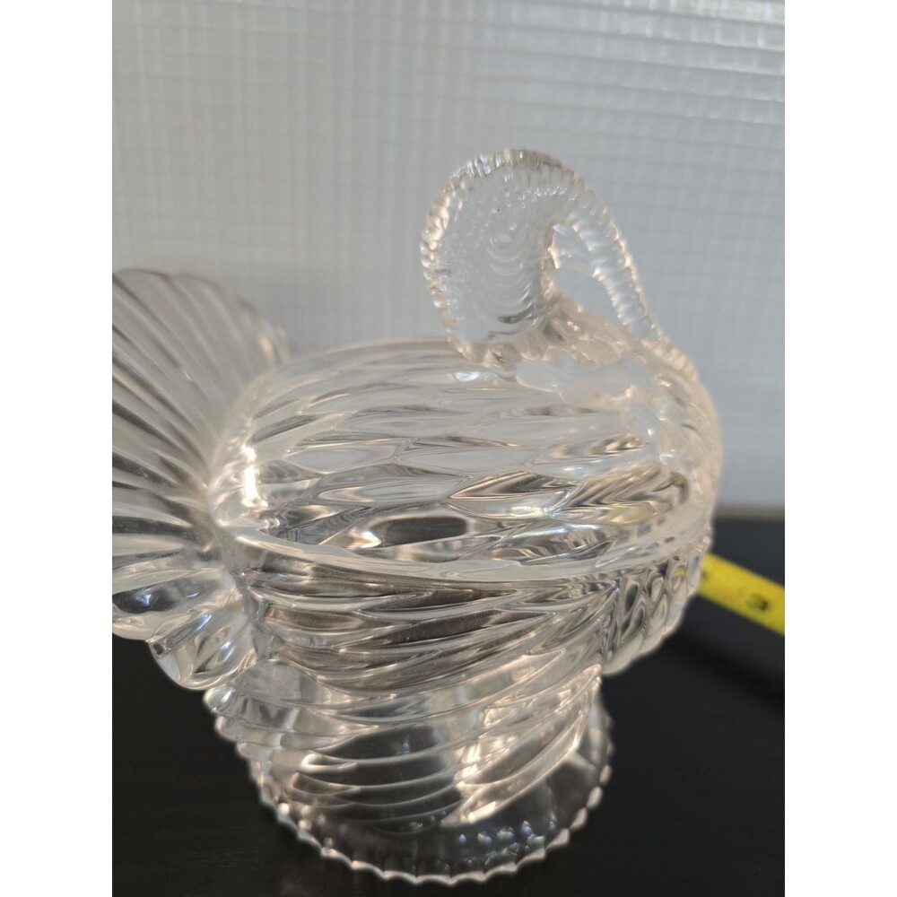 Crystal Turkey On Nest Clear Candy Trinket Dish Thanksgiving Holiday Heavy